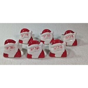Set of 6 Ceramic Santa Napkin Rings Christmas Table Decor Holiday